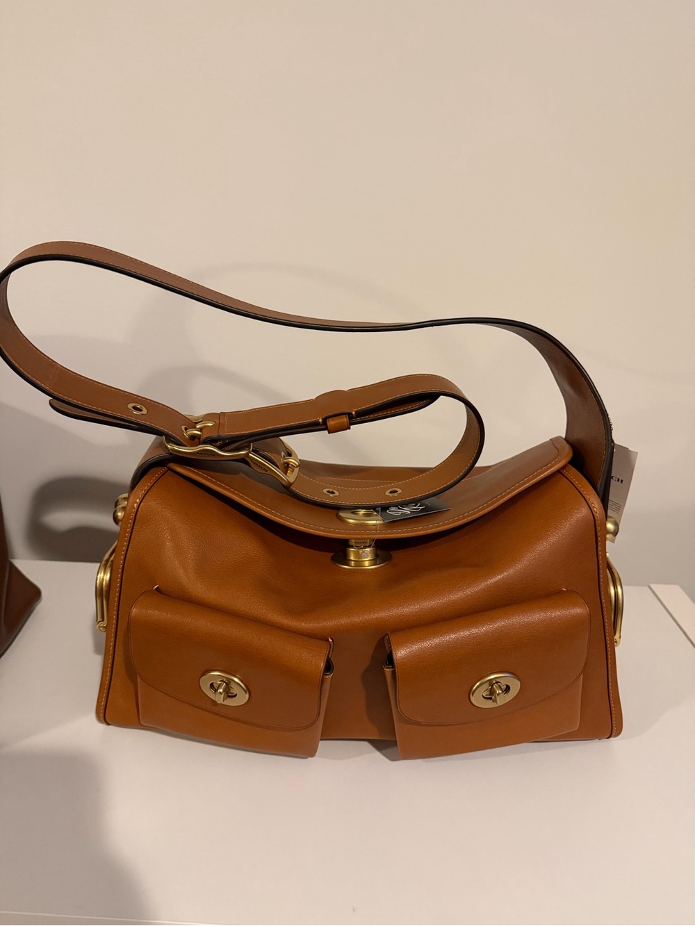 Coach brand new haversack size large Tan Leather Shoulder Bag with Front Pockets